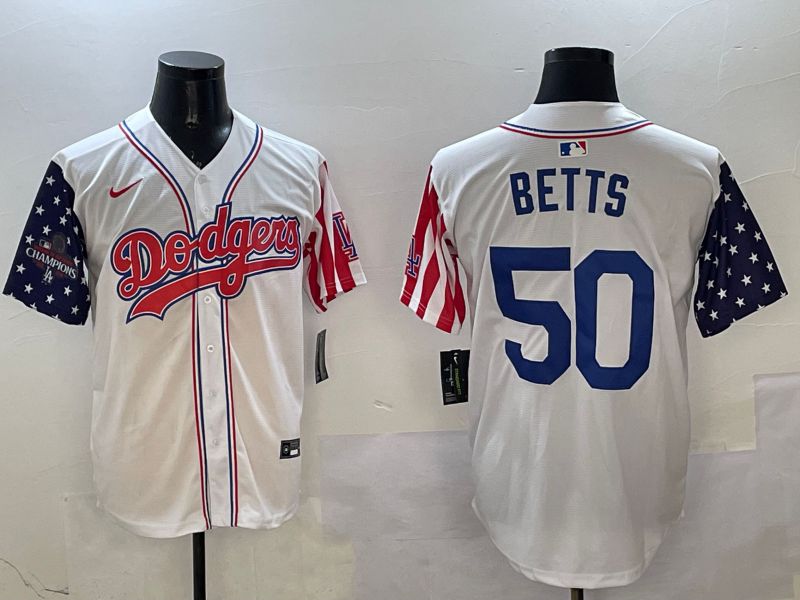Men Los Angeles Dodgers #50 Betts White a generation of national flags Joint name 2025 Nike MLB Jersey style 8